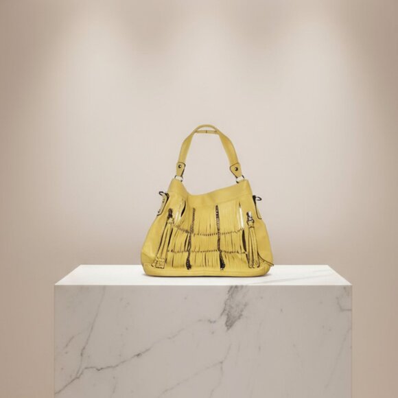 Makowsky Structured Yellow Mustard Soft Leather Silver Chain Bag Tote Purse Bag - Picture 1 of 14